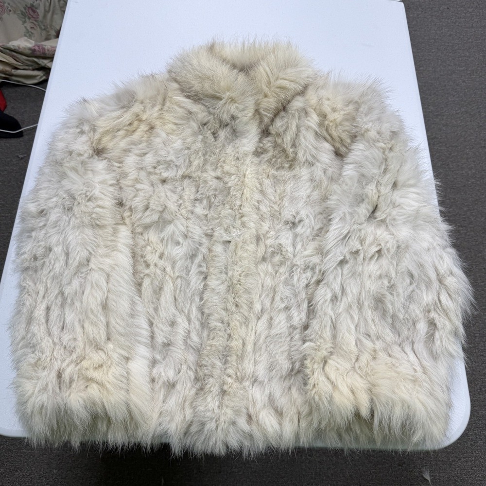 Saga Fox Real Fur Jacket Womens L Cream White Zipper Front Plush Coat